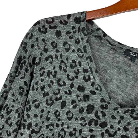 Rails Sami Long Sleeve Tee Top Charcoal Leopard Linen Blend Knit Women's S - Picture 3 of 7